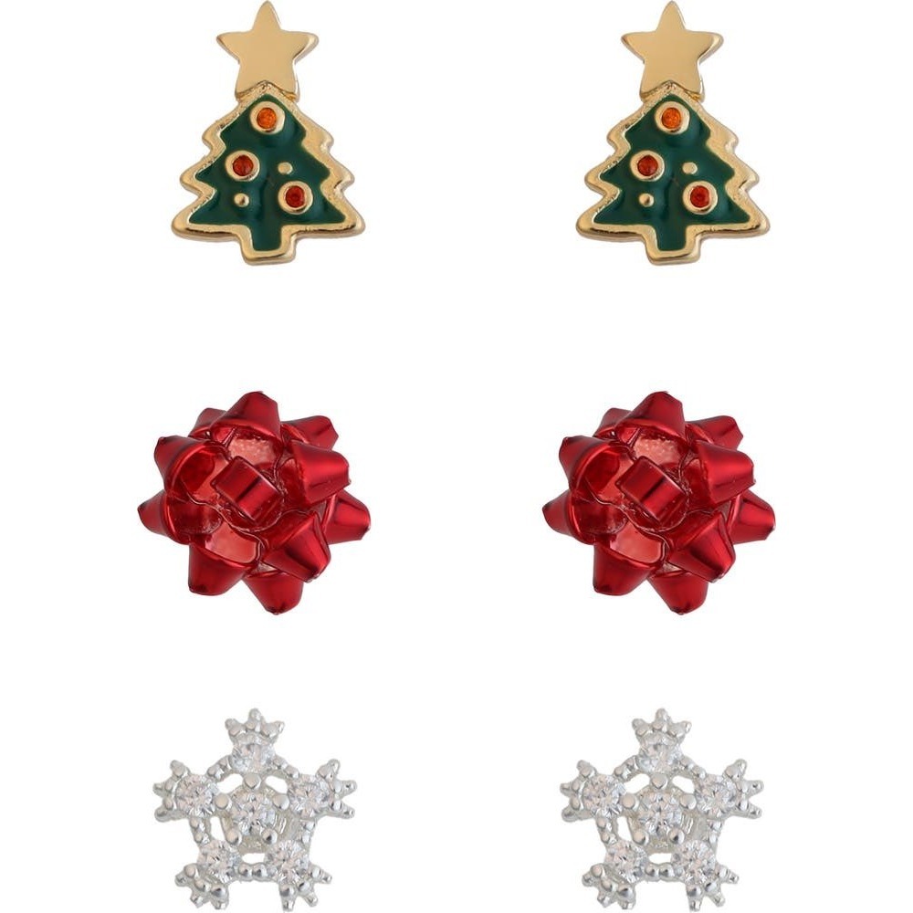 Panacea Set of 3 Christmas Tree, Bow & Snowflake‎ Stud Earrings - NWT